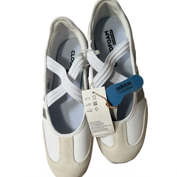 adidas Women's White & Silver Barreda Mary Janes Cloudfoam Sneakers - Picture 2 of 3